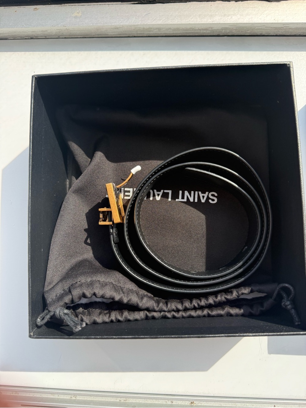 Saint Laurent Black Leather Belt with Gold YSL Hardware - Picture 2 of 6